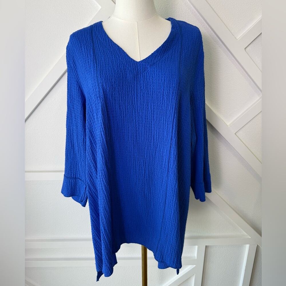 Lulu B Colorful Comfy Clothing Lightweight Crinkle Gauzy Tunic Top Blue Sz Med
